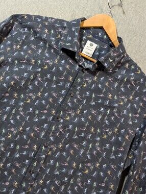 Horst La Sartoria Skier Print Shirt Men's XXL Blue All Over Print